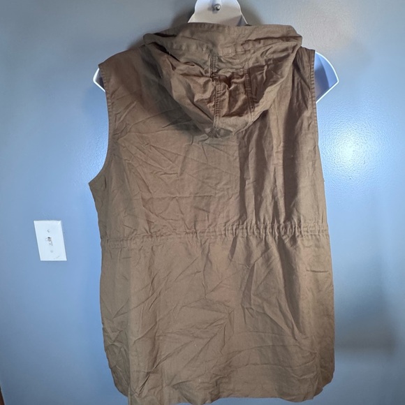 Zenana Outfitters Hooded Vest Size 3X 100% Cotton Drawstring Tan Cargo Style - Picture 6 of 13